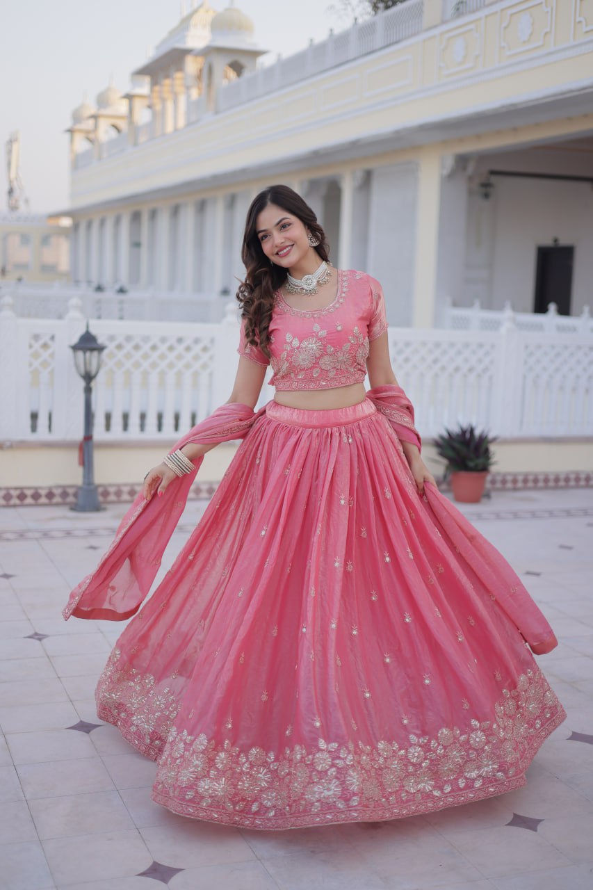 Pink Fendi Silk Zari Sequins Lehenga Choli