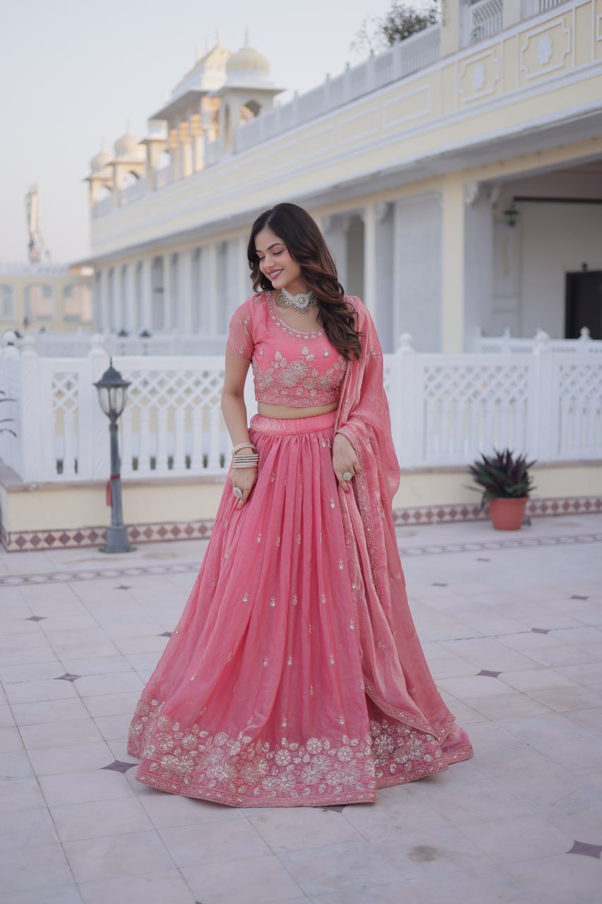 Pink Fendi Silk Zari Sequins Lehenga Choli