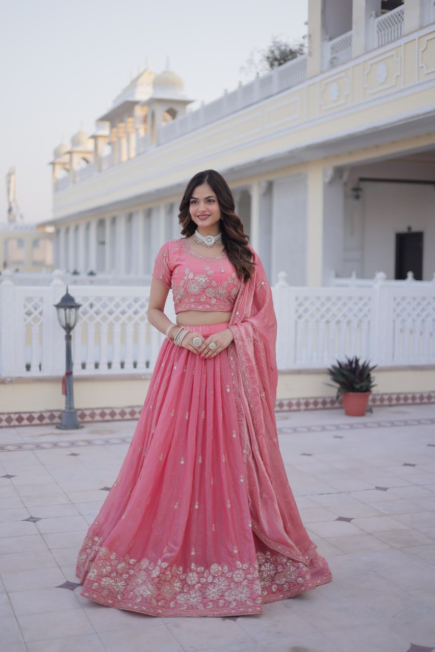 Pink Fendi Silk Zari Sequins Lehenga Choli