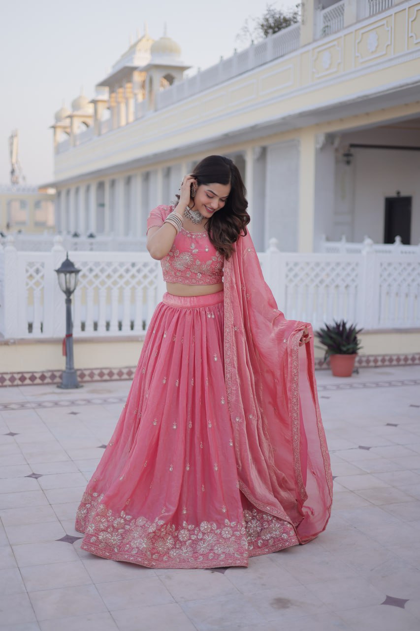 Pink Fendi Silk Zari Sequins Lehenga Choli