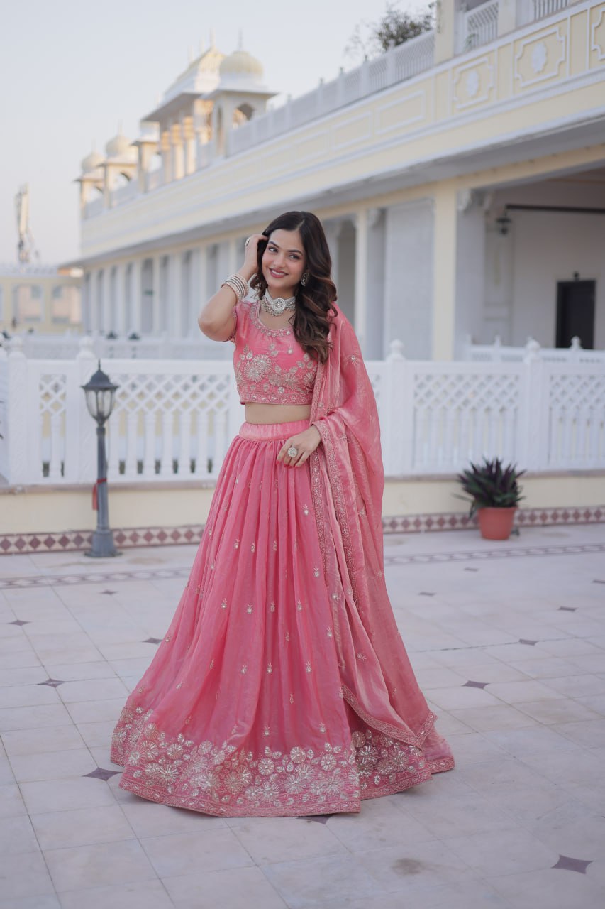 Pink Fendi Silk Zari Sequins Lehenga Choli