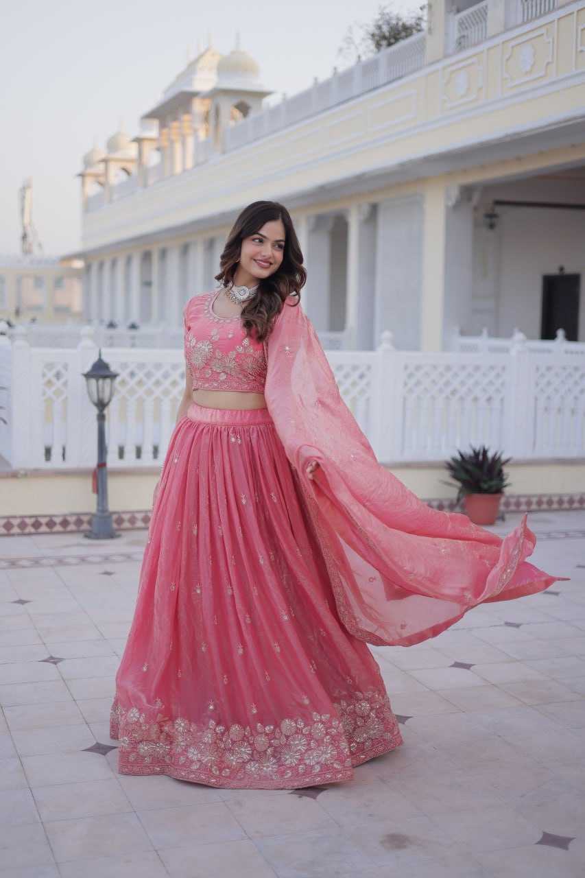 Pink Fendi Silk Zari Sequins Lehenga Choli