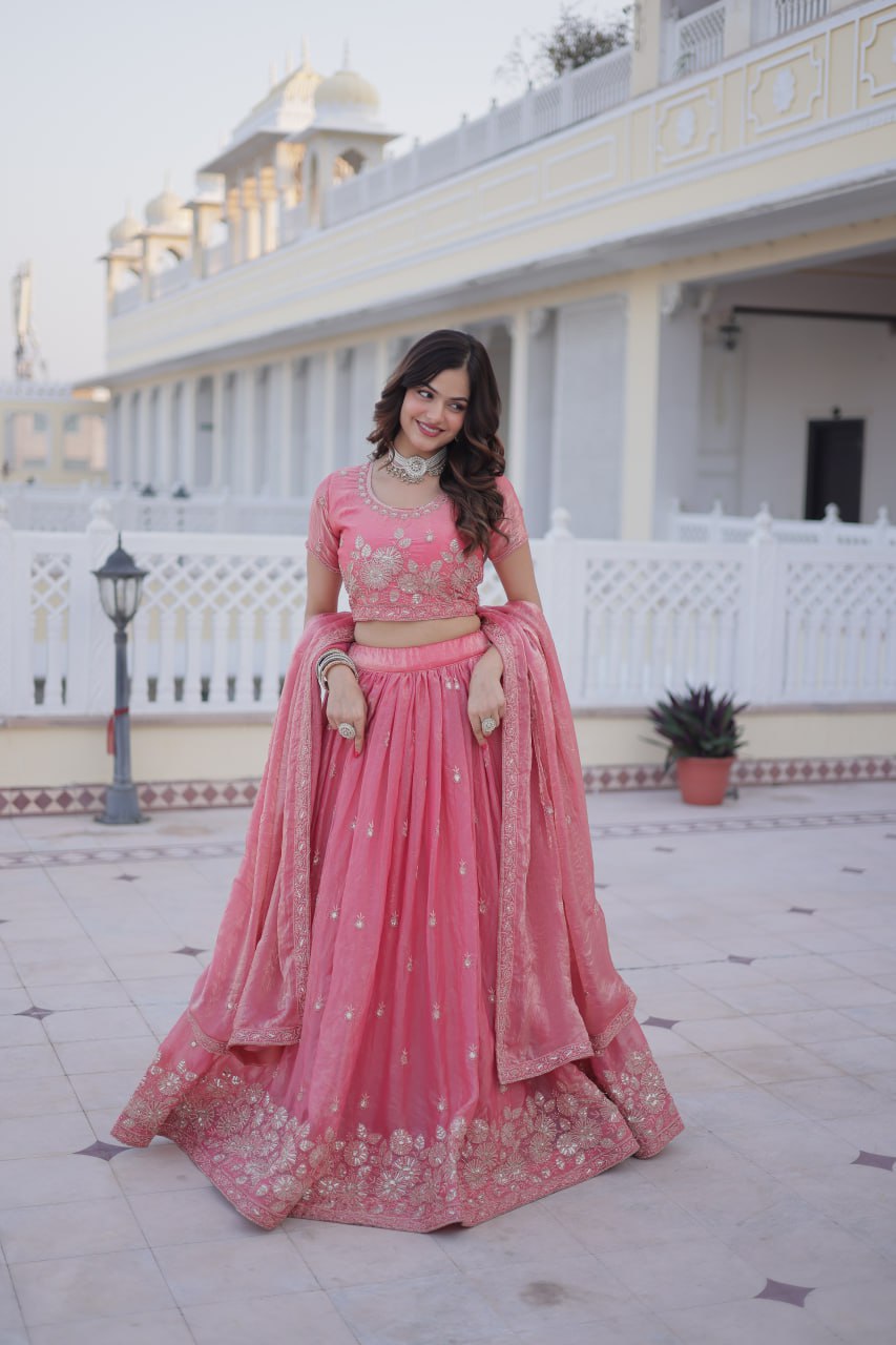 Pink Fendi Silk Zari Sequins Lehenga Choli