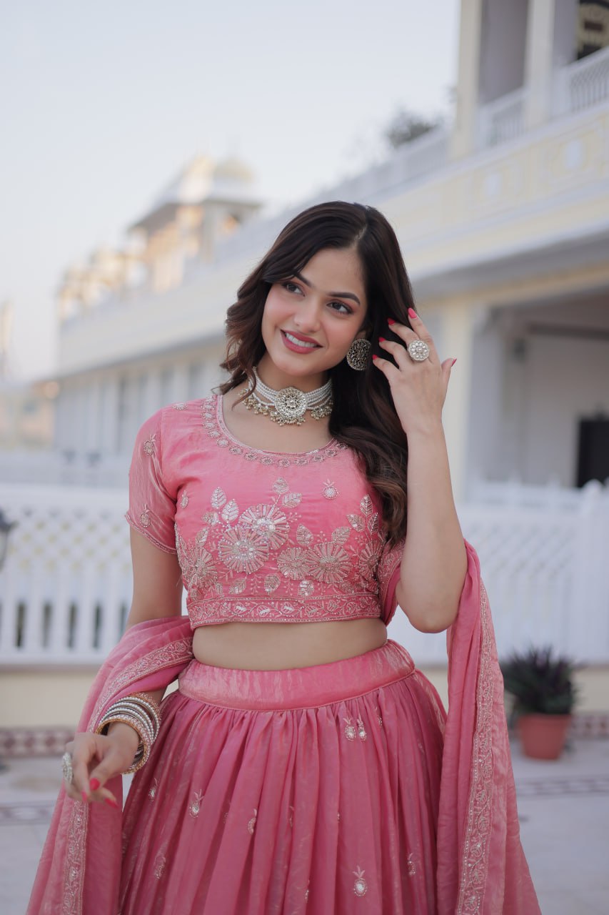 Pink Fendi Silk Zari Sequins Lehenga Choli