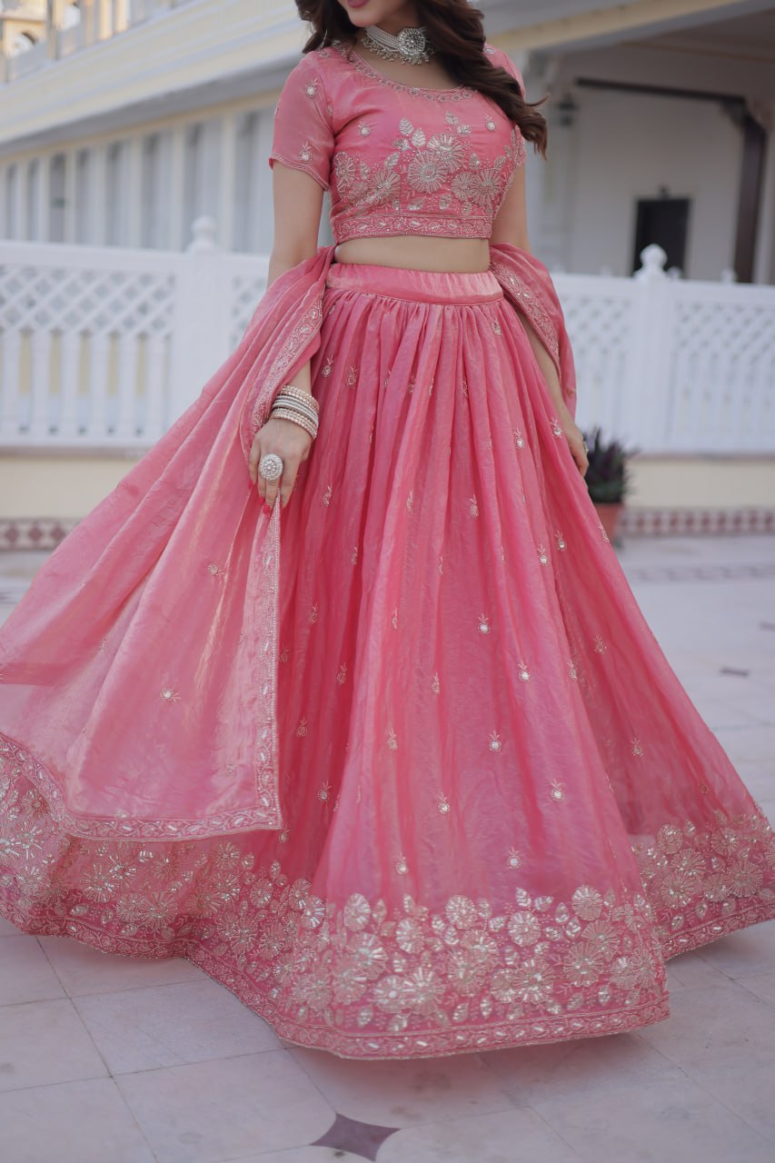 Pink Fendi Silk Zari Sequins Lehenga Choli