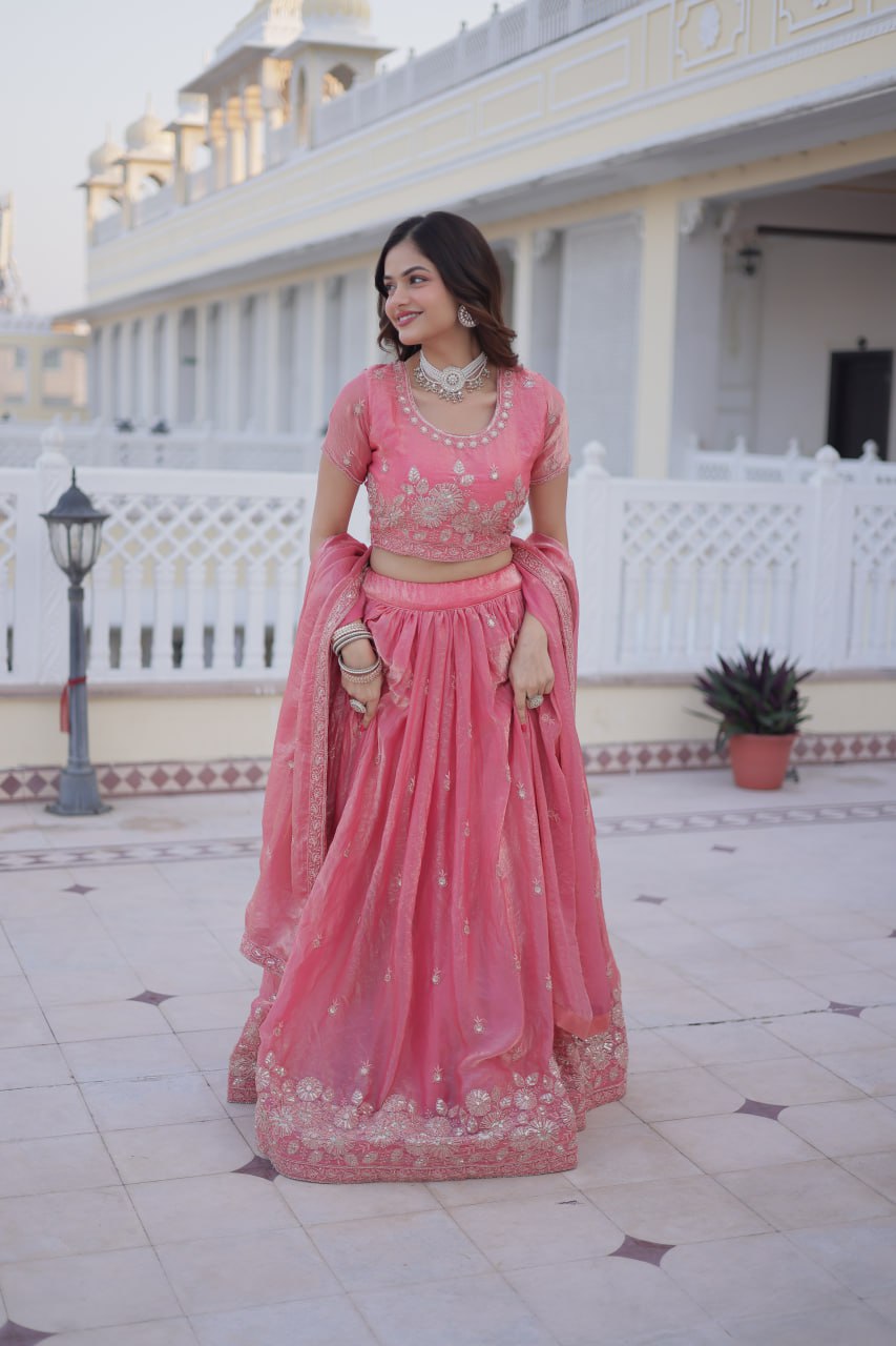 Pink Fendi Silk Zari Sequins Lehenga Choli