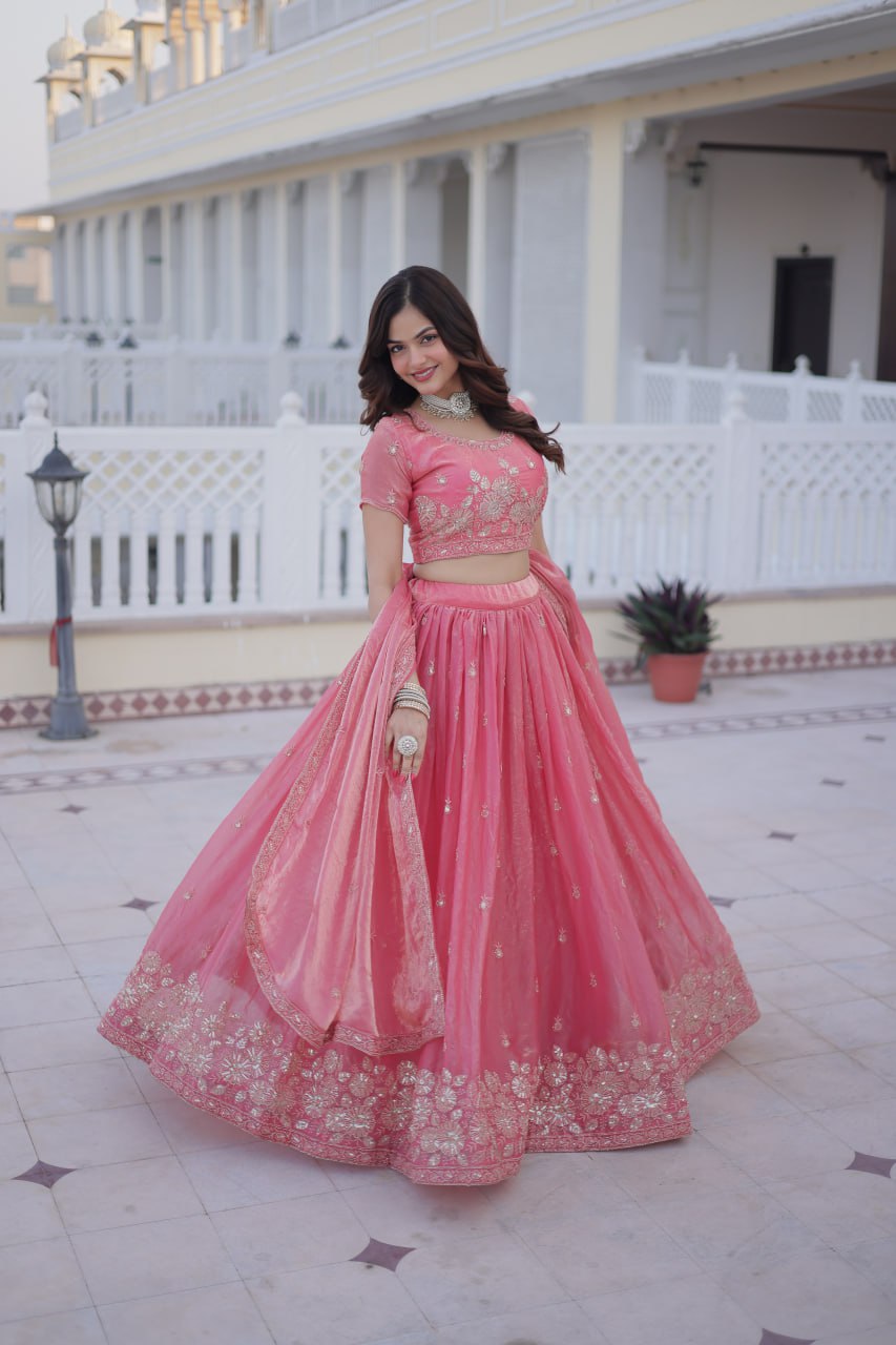 Pink Fendi Silk Zari Sequins Lehenga Choli