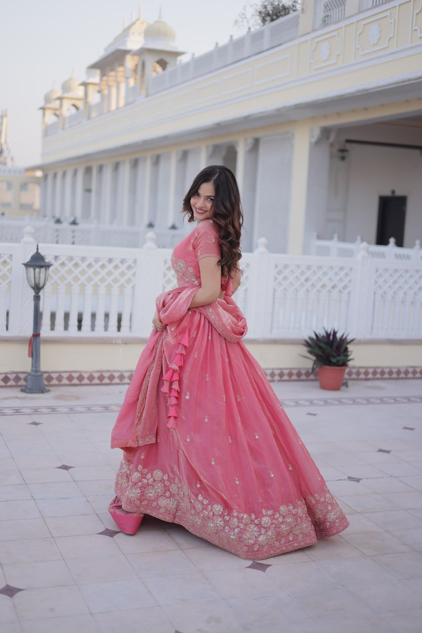 Pink Fendi Silk Zari Sequins Lehenga Choli
