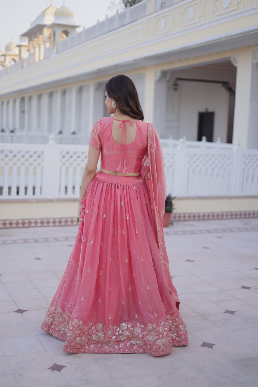Pink Fendi Silk Zari Sequins Lehenga Choli