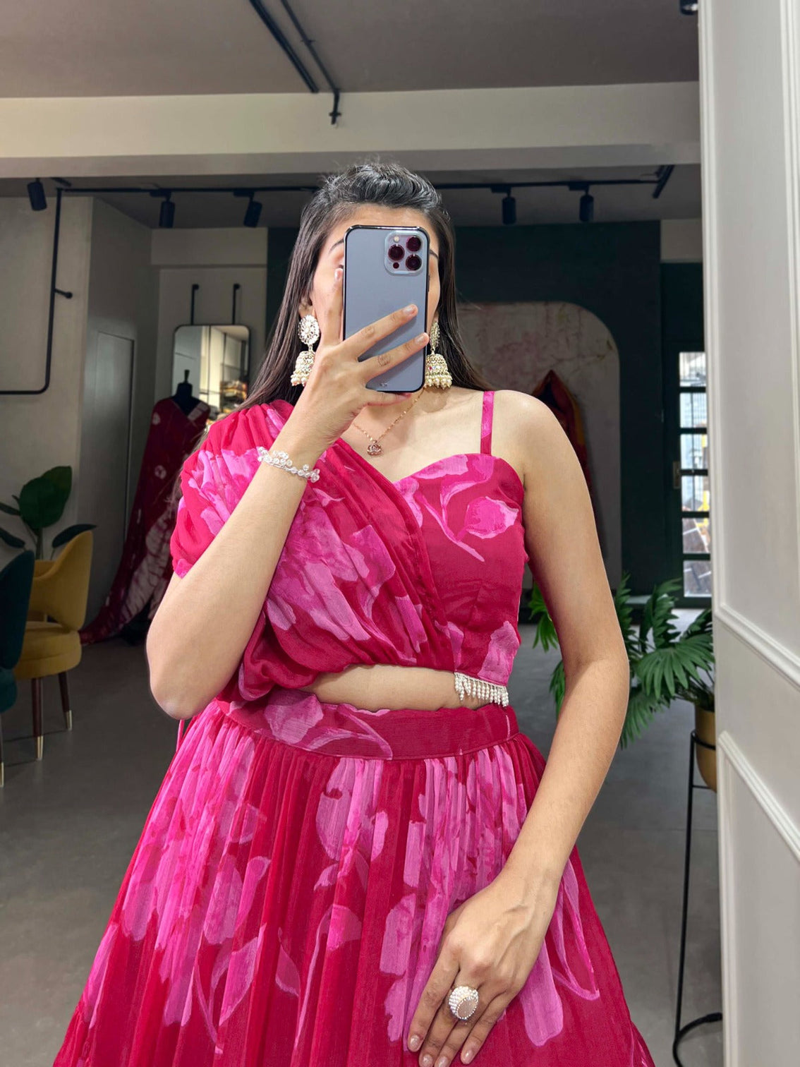 Pink Floral Chiffon Lehenga Co-ord Set