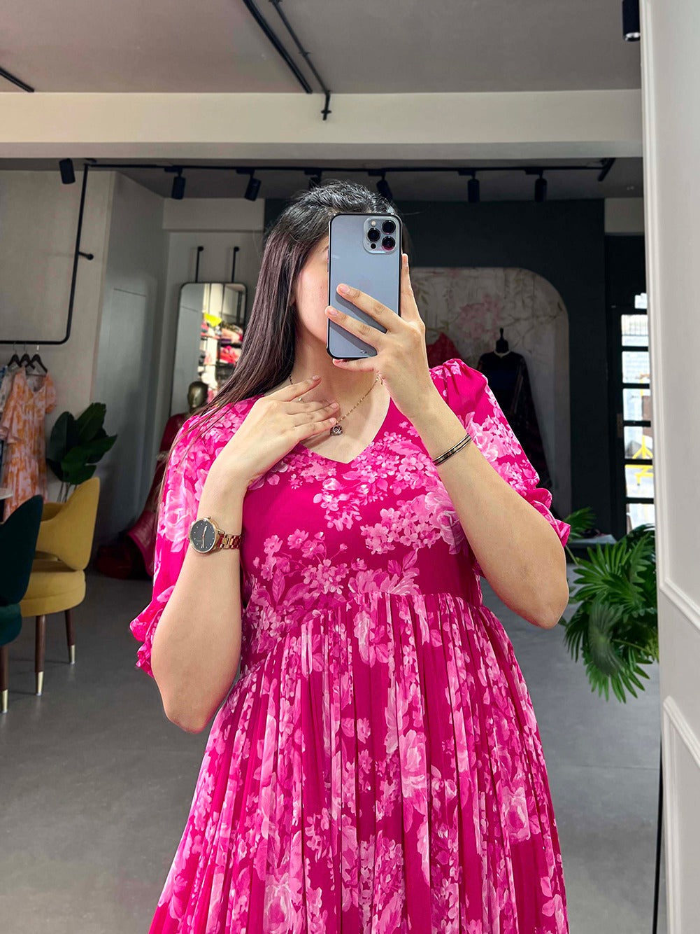 Pink Floral Georgette Frock for Effortless Summer Style