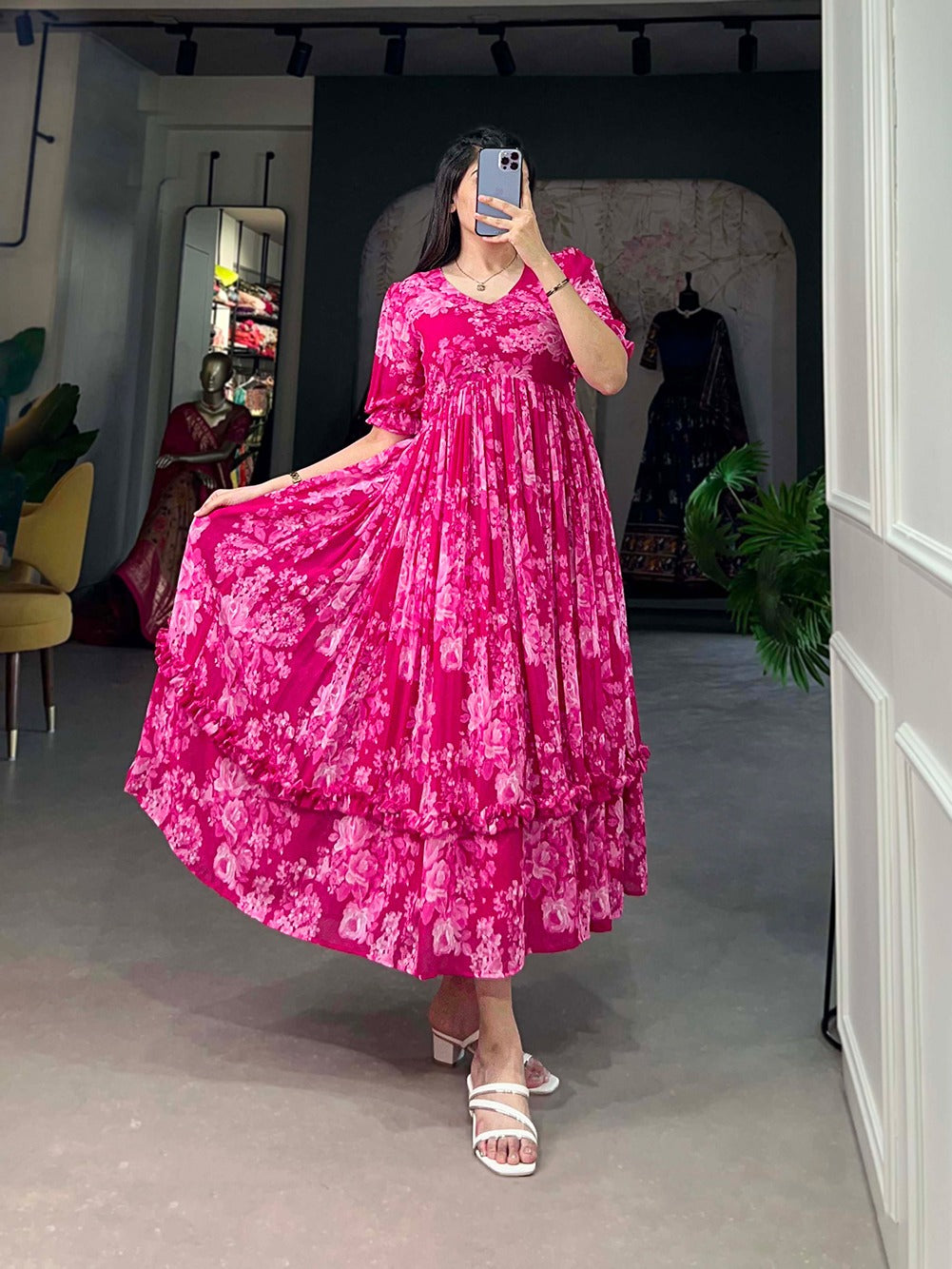 Pink Floral Georgette Frock for Effortless Summer Style