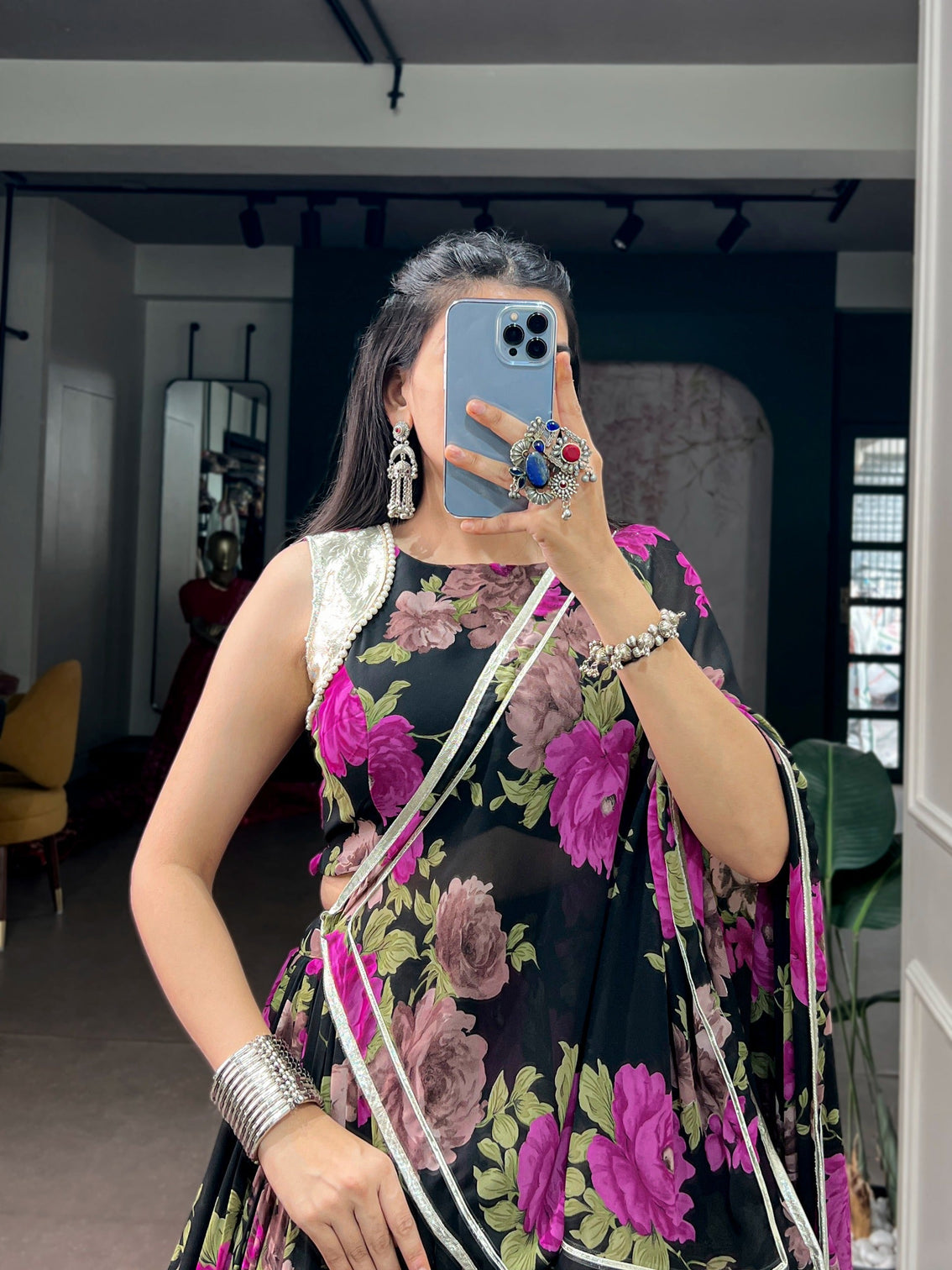 Pink Floral Print Lehenga Choli