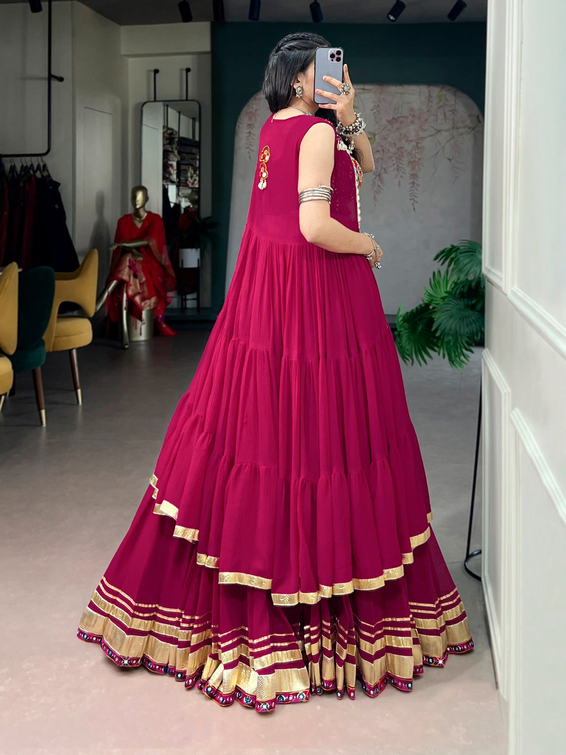 Pink Gamthi Mirror Work Lehenga set