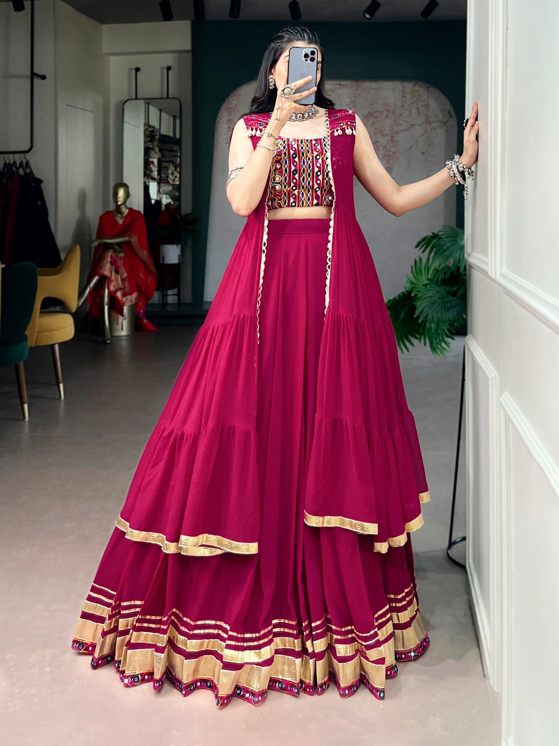 Pink Gamthi Mirror Work Lehenga set