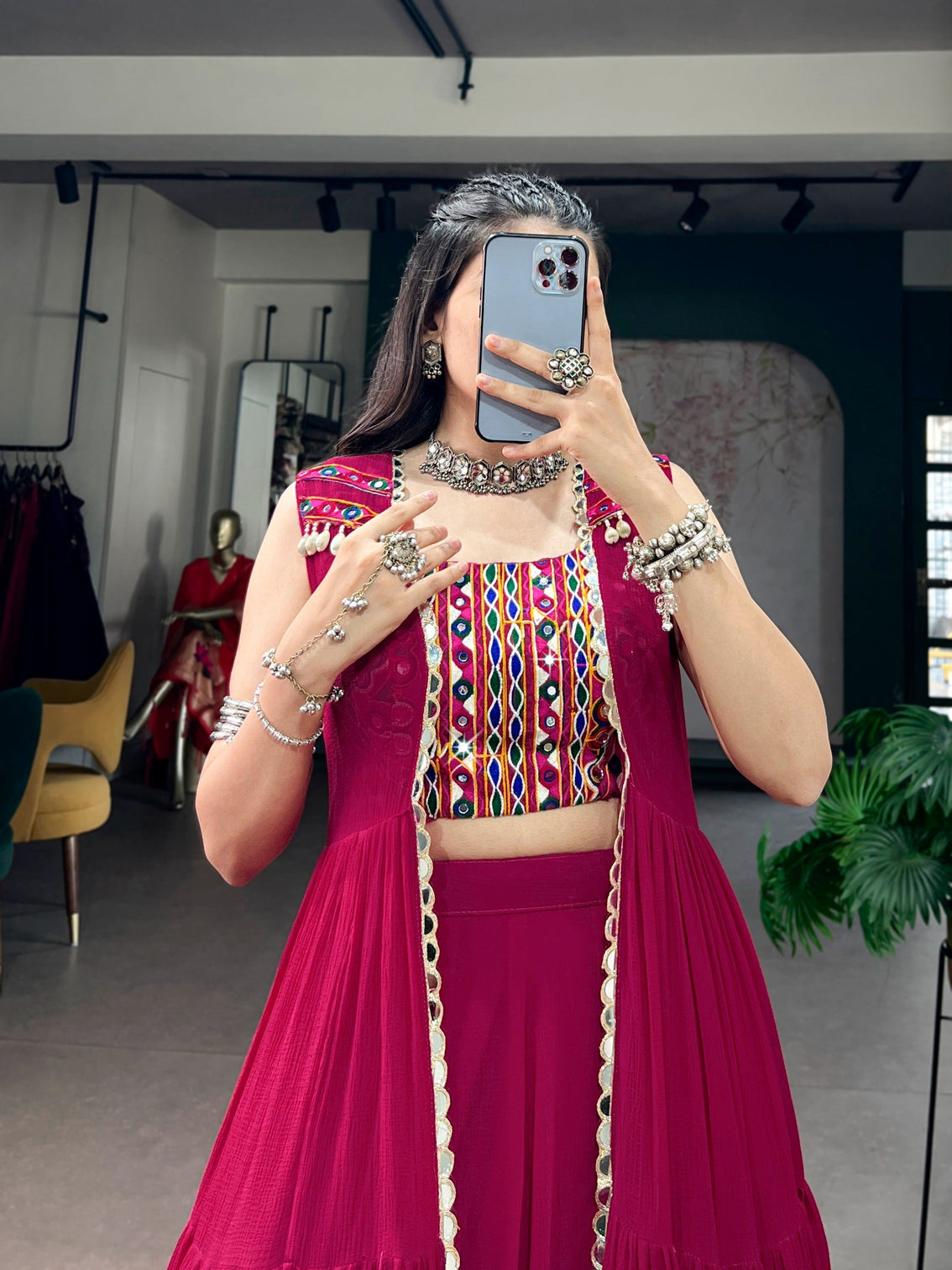 Pink Gamthi Mirror Work Lehenga set