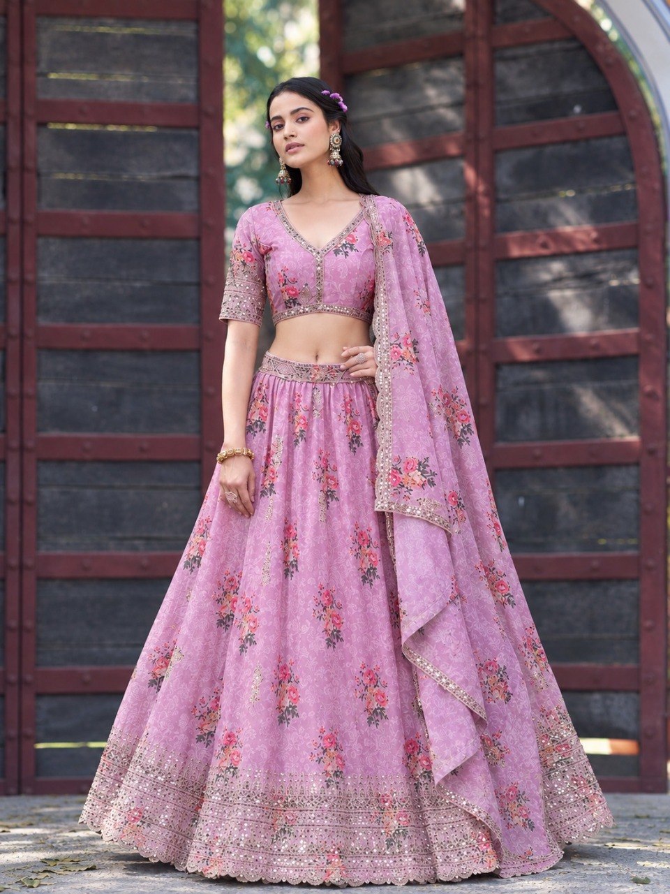 Pink Georgette Digital Print Lehenga