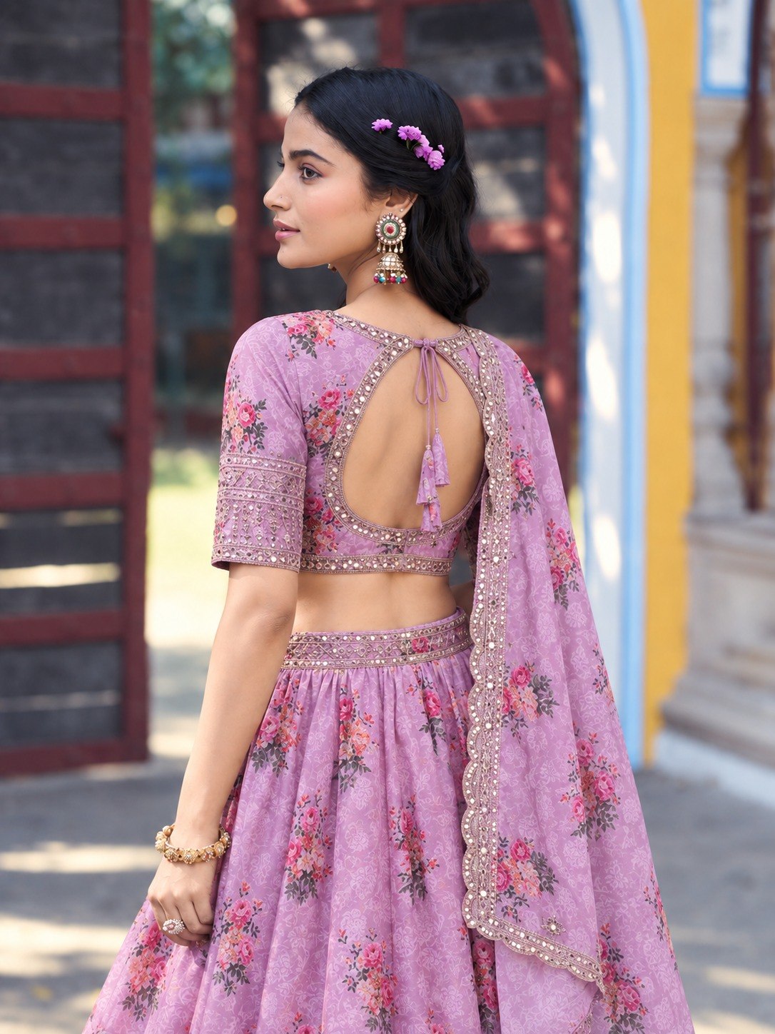 Pink Georgette Digital Print Lehenga
