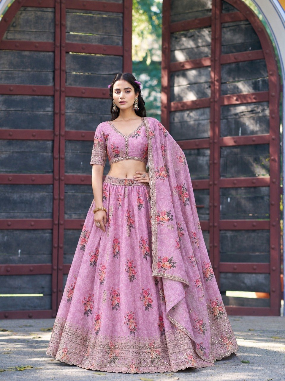 Pink Georgette Digital Print Lehenga