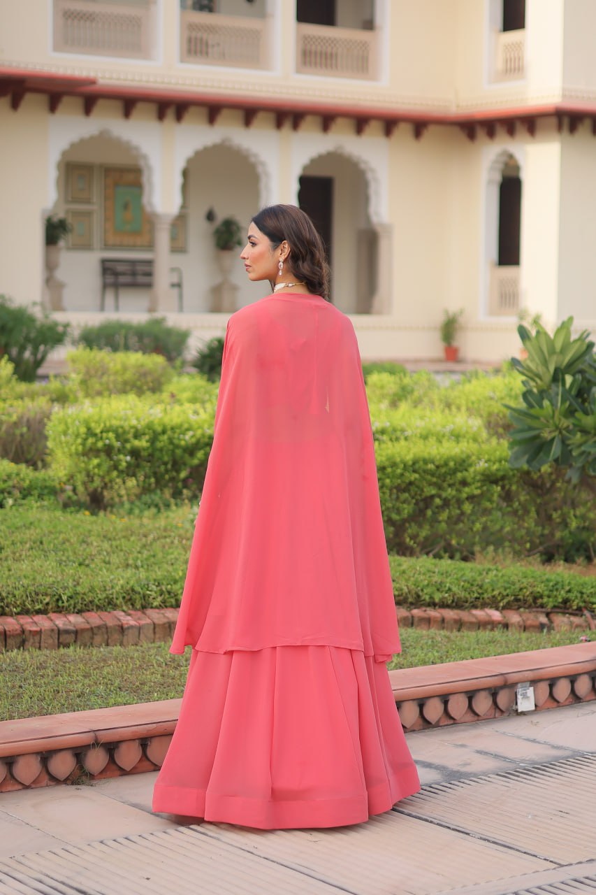 Pink Georgette Lehenga Choli with Shrug