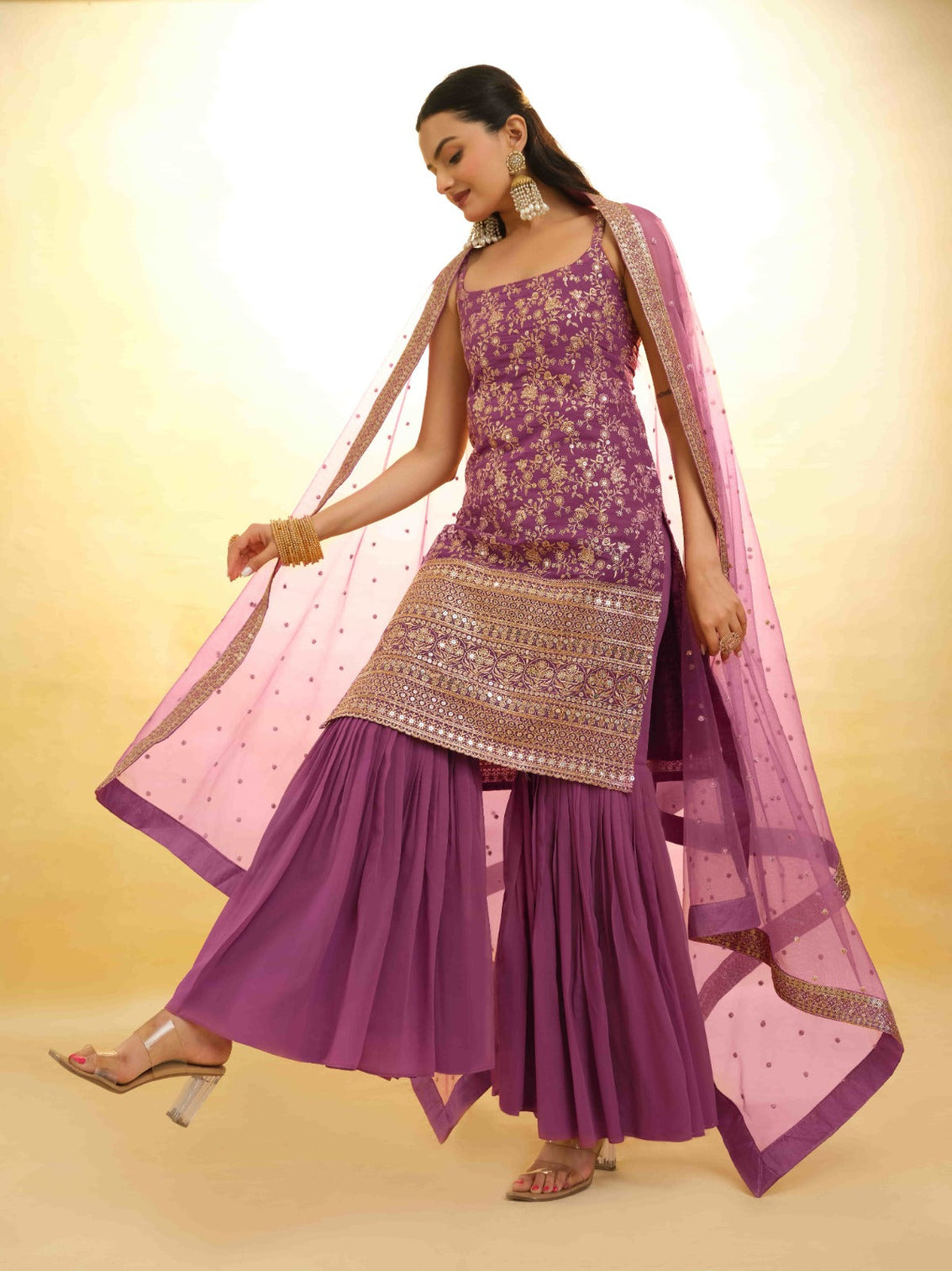 Pink Georgette Suit with Embroidery and Shantoon Bottom