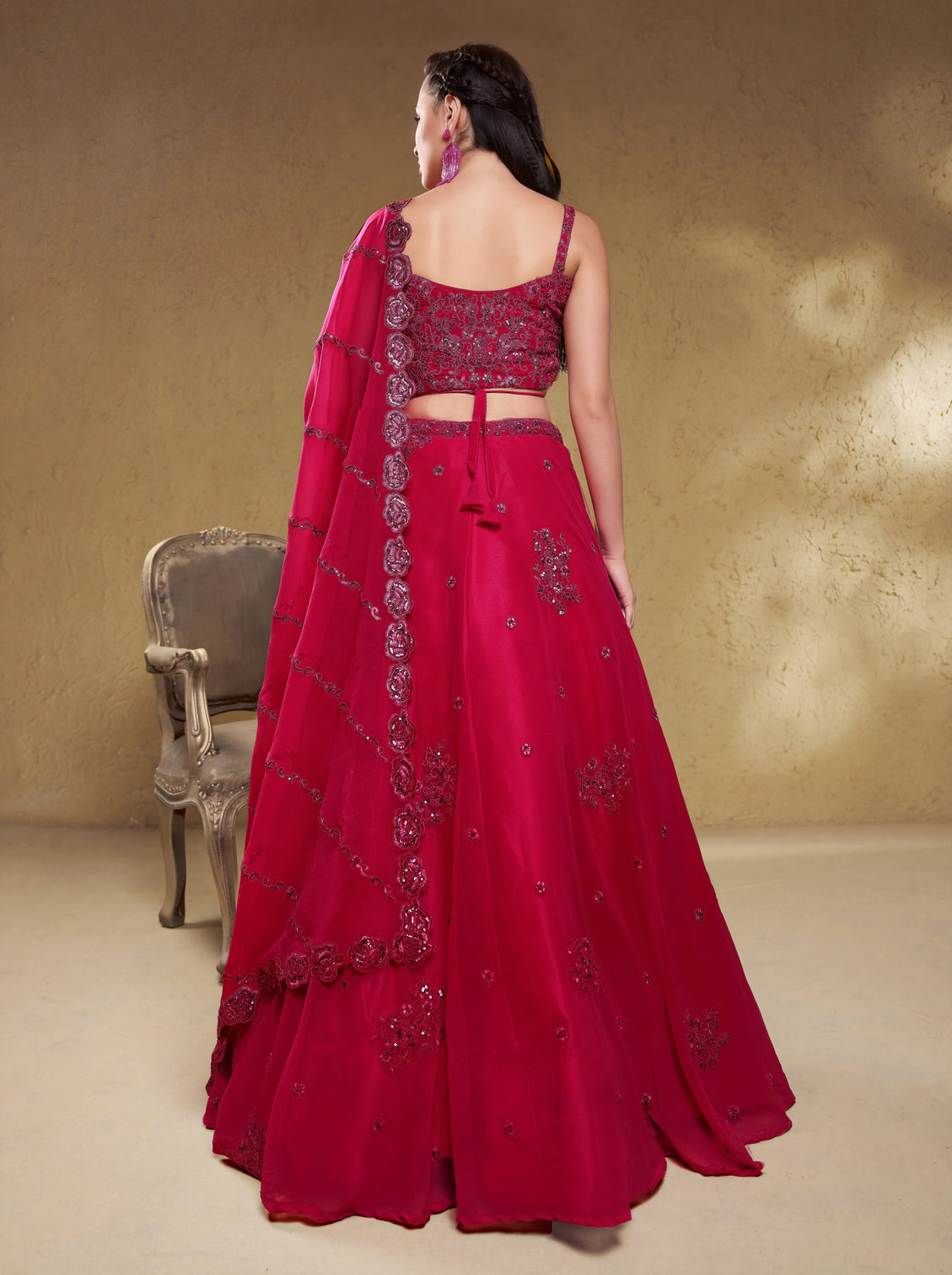 Georgette Zari, Sequin & Dori Embroidered Semi-Stitched Lehenga Choli