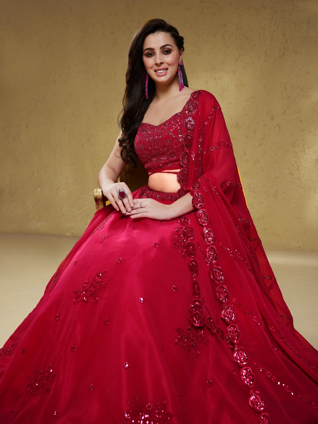 Georgette Zari, Sequin & Dori Embroidered Semi-Stitched Lehenga Choli