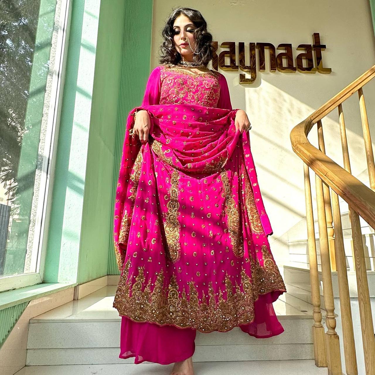 Pink Glam Fox Georgette Long Flared Anarkali with Plazo & Dupatta – Zari & Sequence