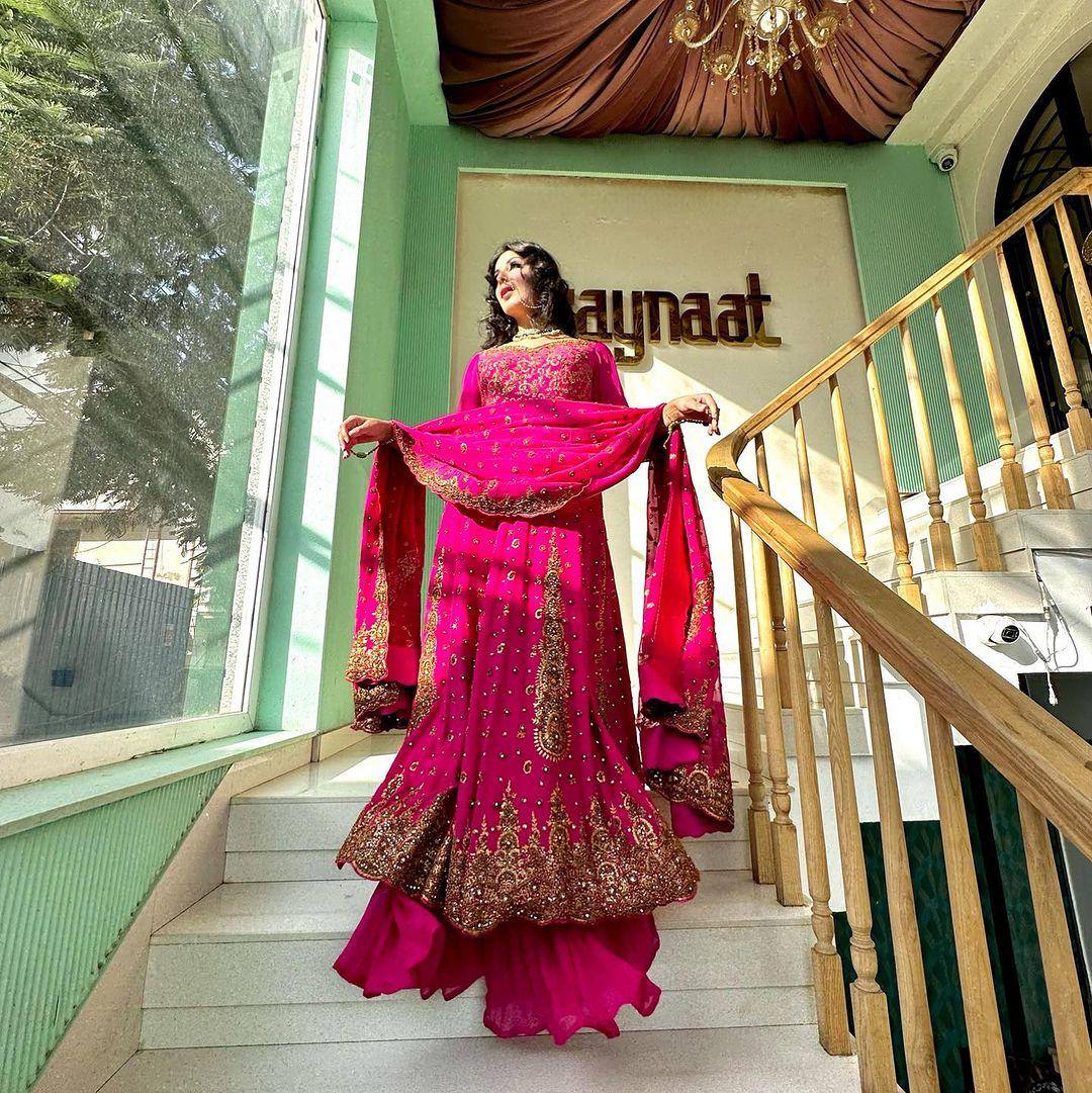 Pink Glam Fox Georgette Long Flared Anarkali with Plazo & Dupatta – Zari & Sequence