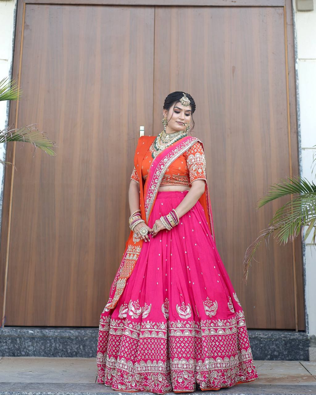 Pink Glamorous Faux Georgette Lehenga Choli with Dual Dupatta Thread & Sequin Embroidery  Premium Festive Wear