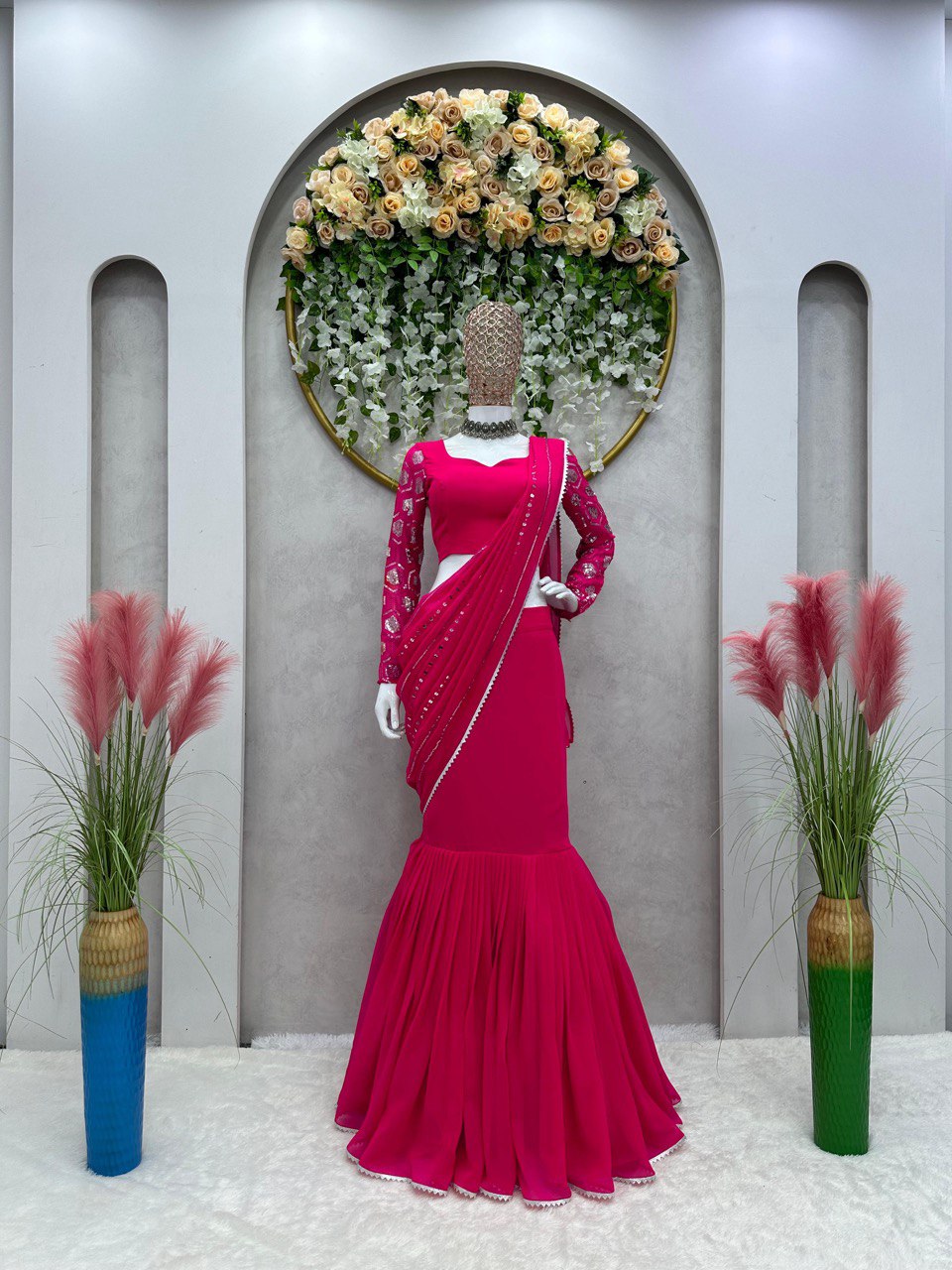 Pink Glamorous Ready-to-Wear Fox Georgette Lehenga Set
