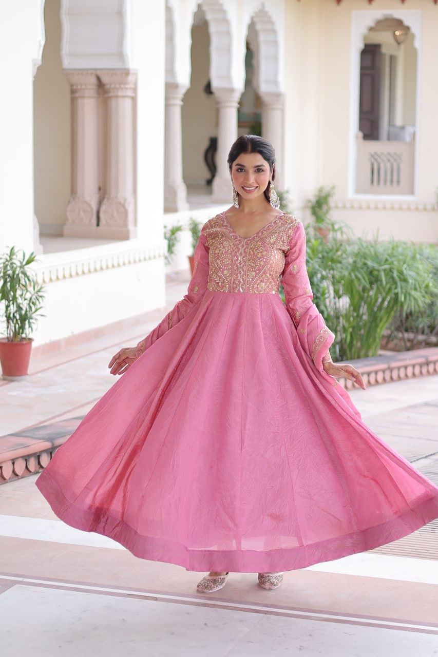 Pink Gold Crush Anarkali Gown
