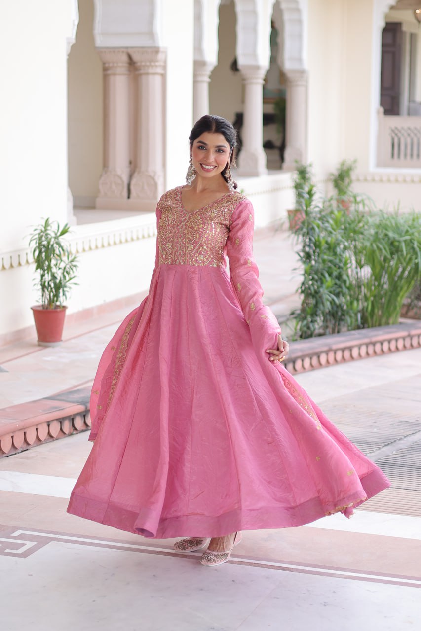 Pink Gold Crush Anarkali Gown