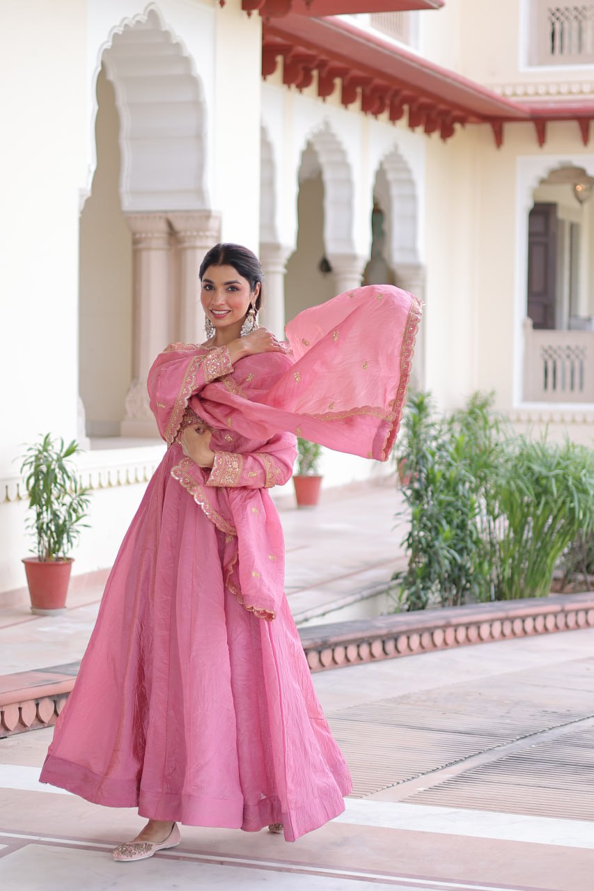 Pink Gold Crush Anarkali Gown