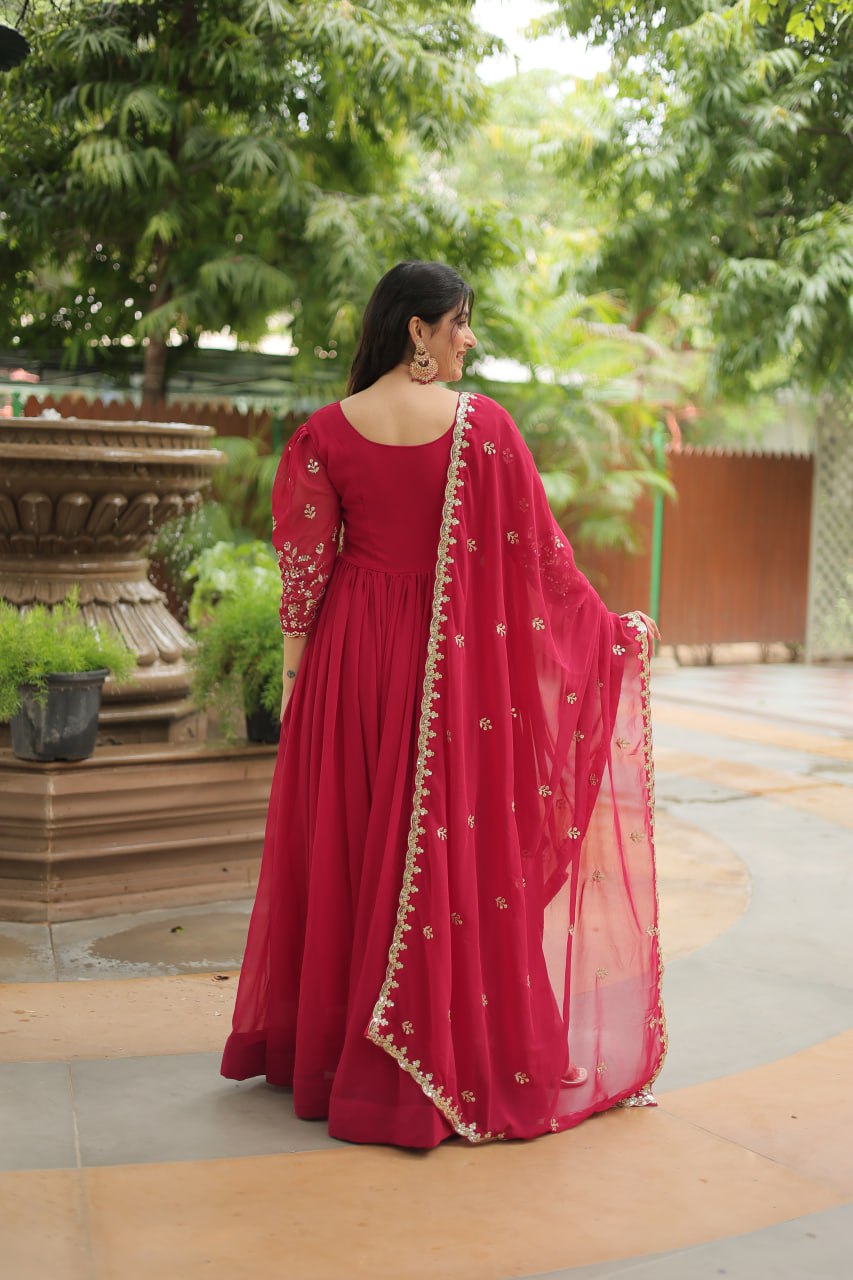 Pink Gown with Dupatta Faux Blooming & Sequins Embroidery