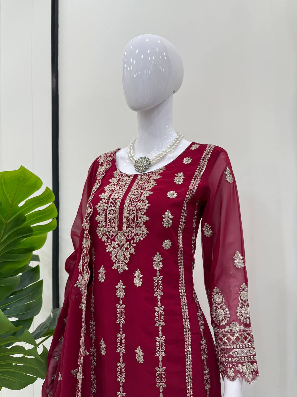 Pink Graceful Faux Georgette Sharara Set with Thread & Sequin Embroidery and Lace Border Dupatta