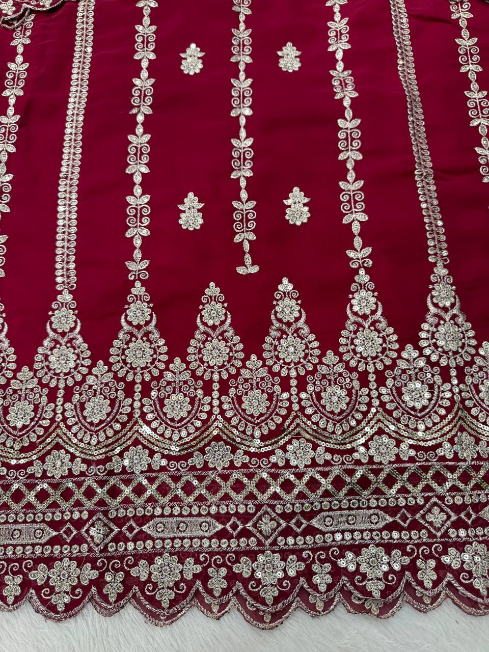 Pink Graceful Faux Georgette Sharara Set with Thread & Sequin Embroidery and Lace Border Dupatta