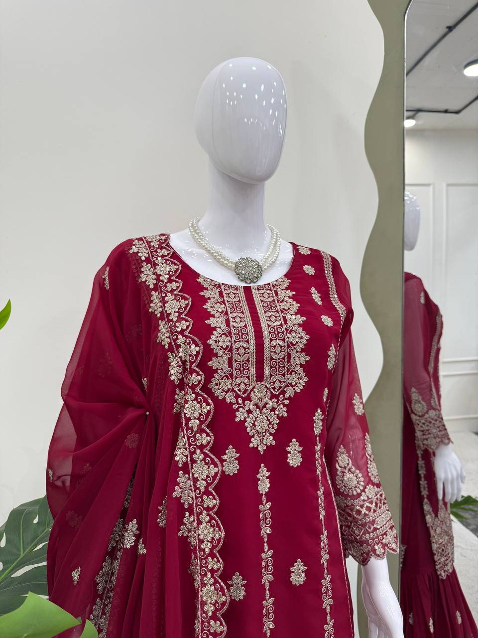Pink Graceful Faux Georgette Sharara Set with Thread & Sequin Embroidery and Lace Border Dupatta