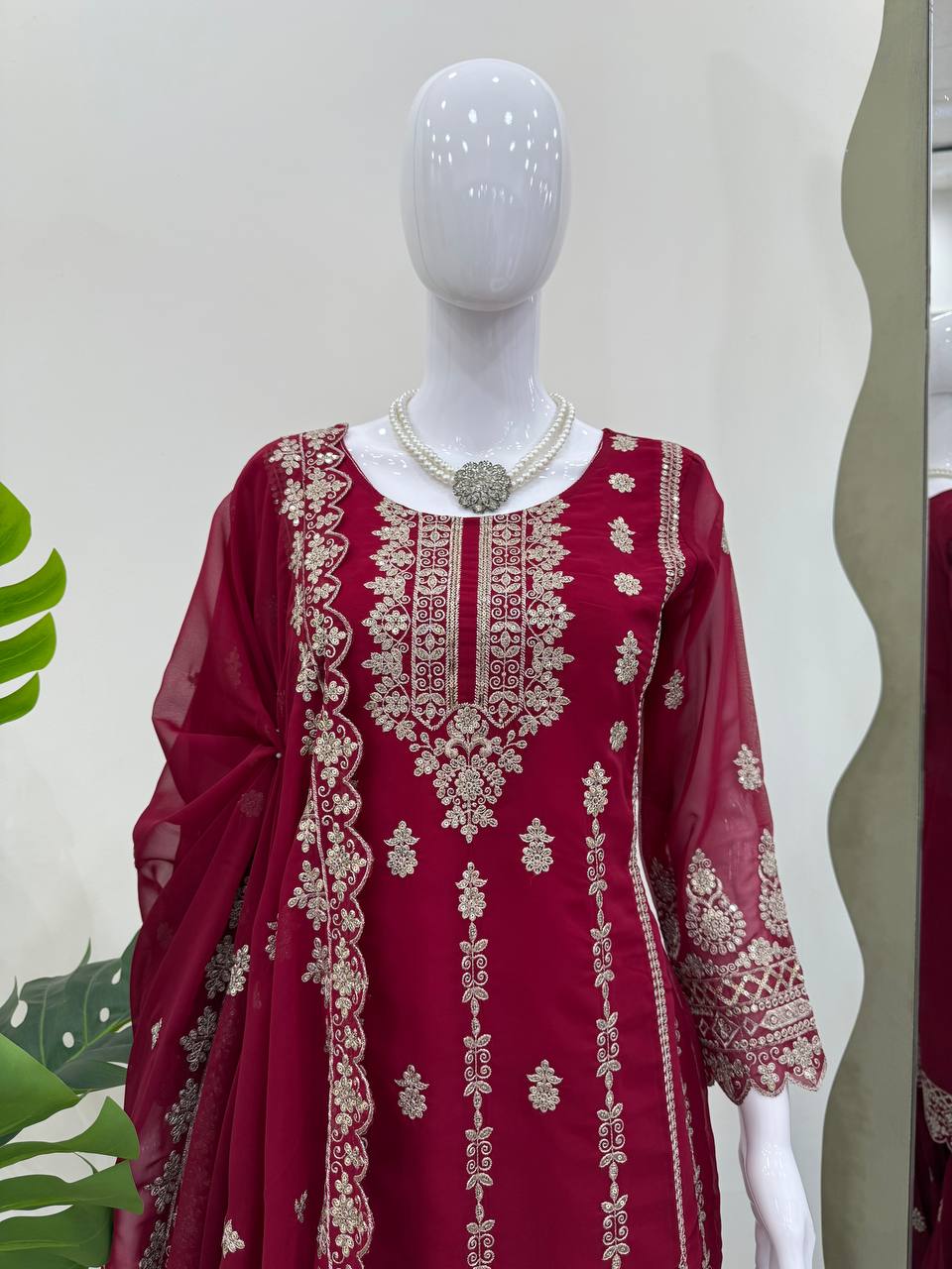 Pink Graceful Faux Georgette Sharara Set with Thread & Sequin Embroidery and Lace Border Dupatta
