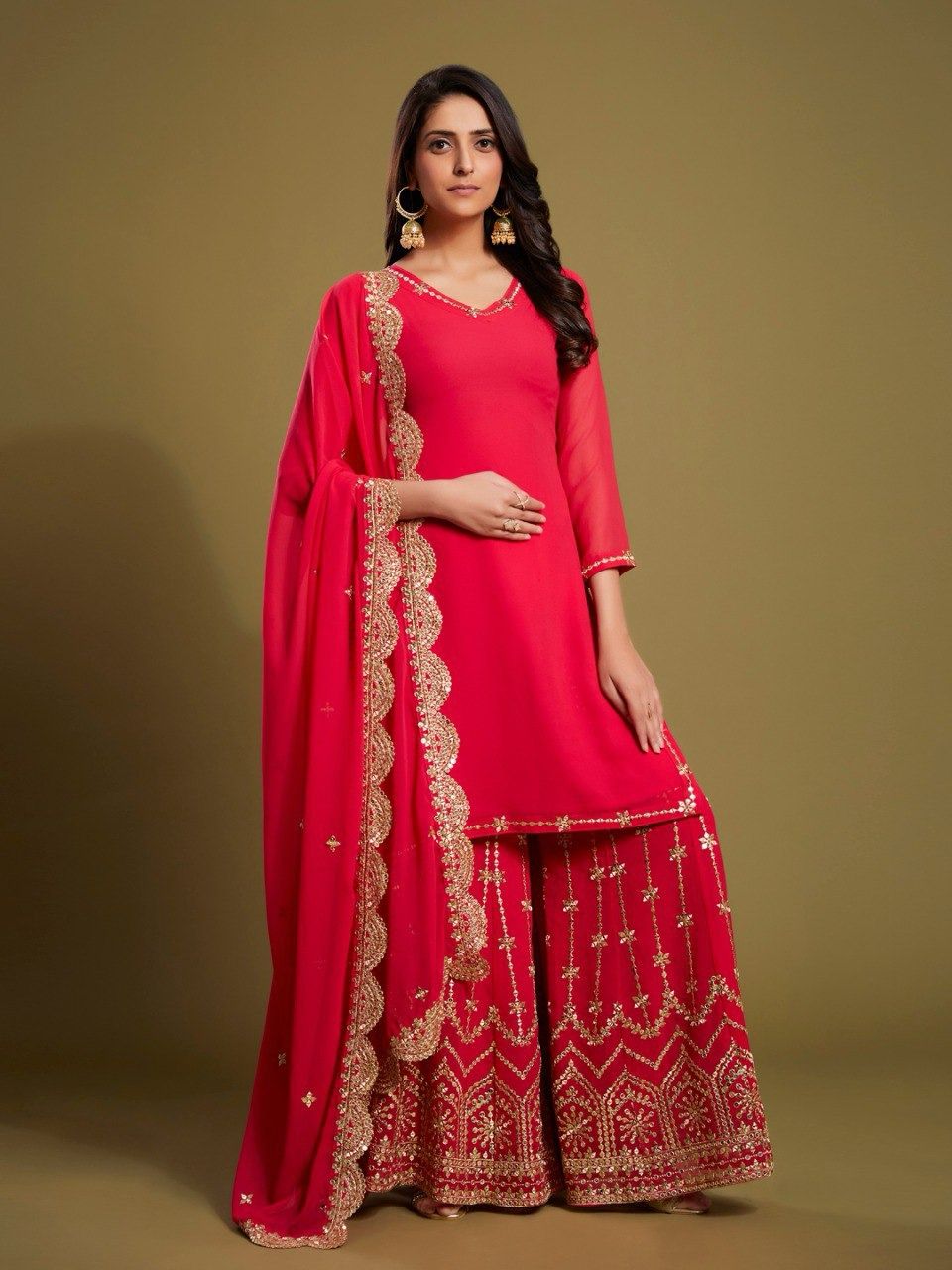 Pink Graceful Georgette Embroidered Suit Set with Dupatta Ready-to-Wear