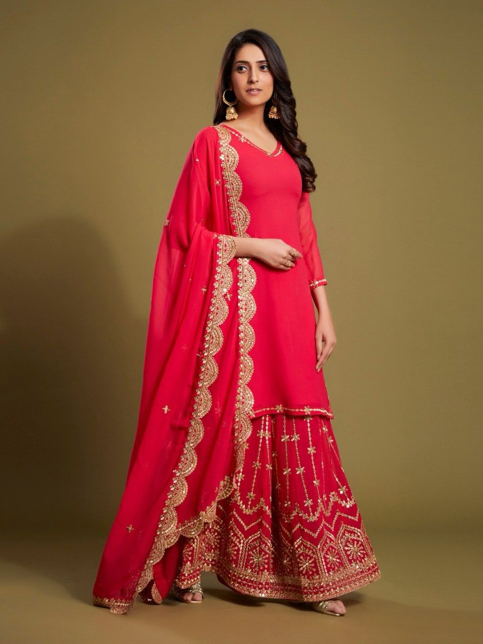 Pink Graceful Georgette Embroidered Suit Set with Dupatta Ready-to-Wear