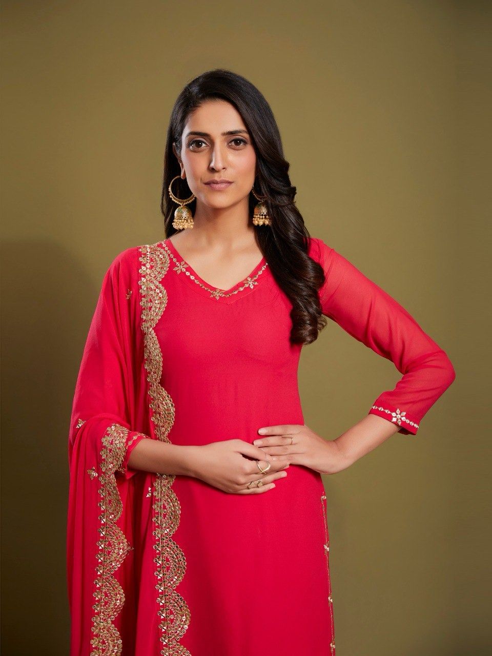 Pink Graceful Georgette Embroidered Suit Set with Dupatta Ready-to-Wear