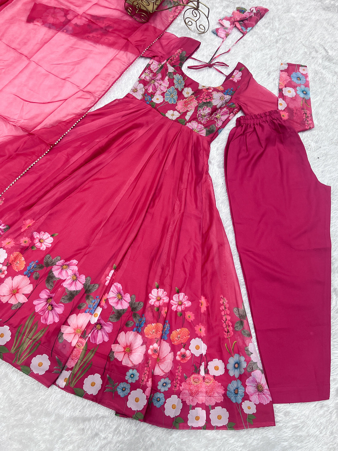 Pink Graceful Pure Organza Silk Anarkali Suit with Gota Patti Dupatta