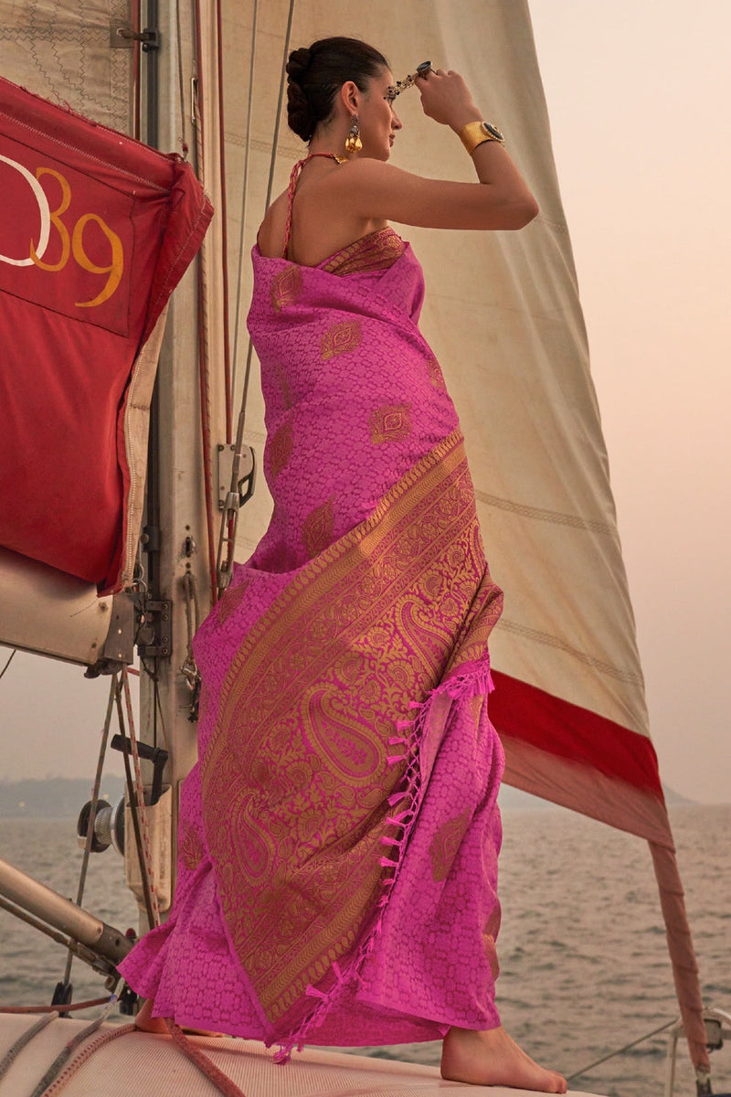 Pink Graceful Silk Blend Kanjivaram Saree with Tassel Detailing
