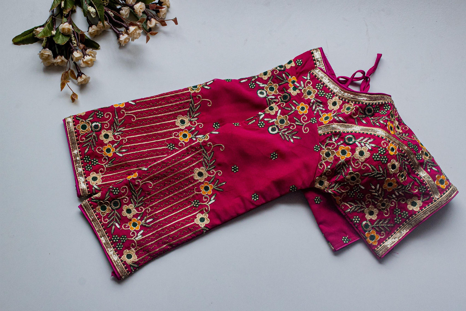 Pink Handcrafted Sequined Blouse in Khushi Silk