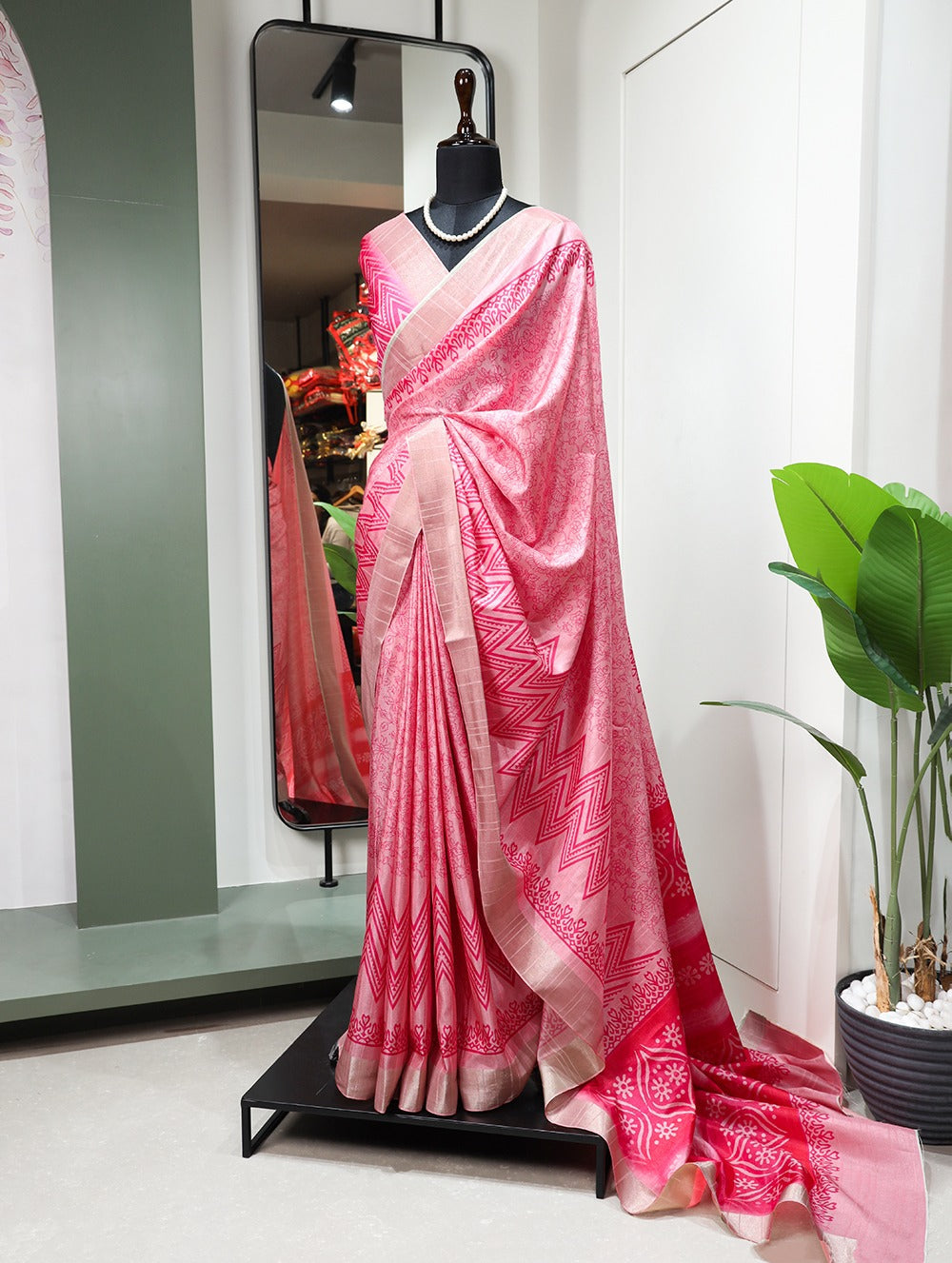 Pink Handloom Kotha Border Saree with Digital Print