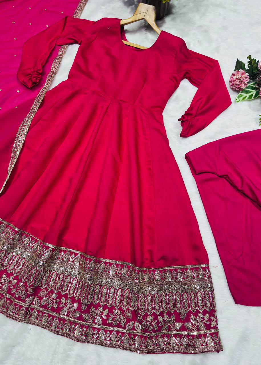 Pink Kali Cut Gown with Dupatta