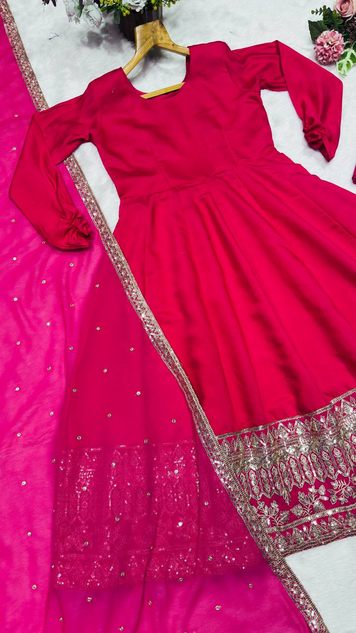 Pink Kali Cut Gown with Dupatta