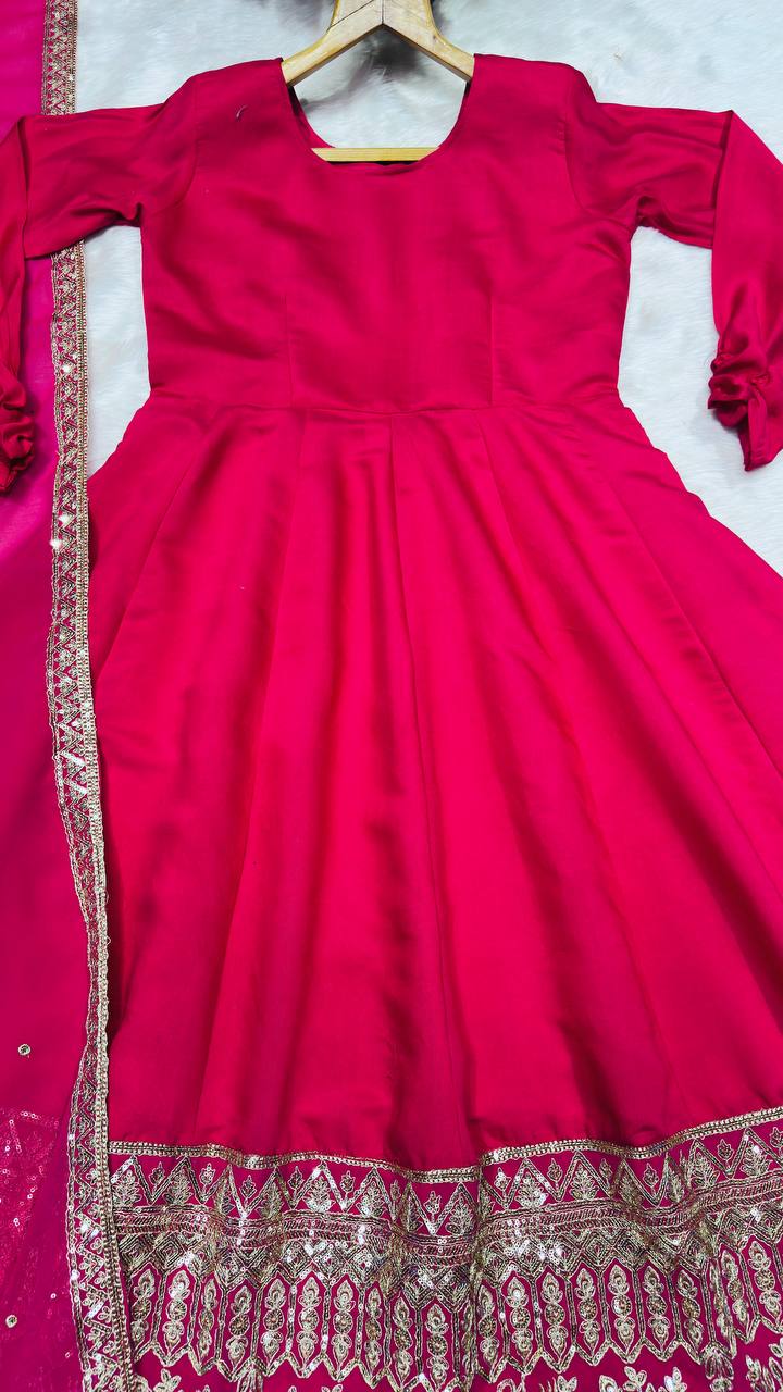Pink Kali Cut Gown with Dupatta