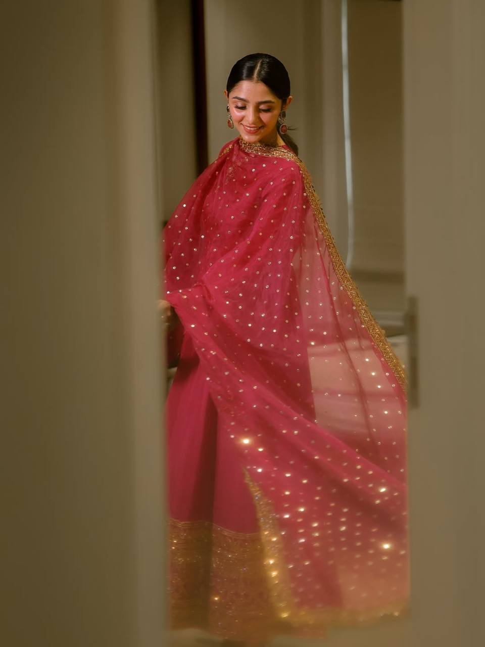 Pink Kali Cut Gown with Dupatta